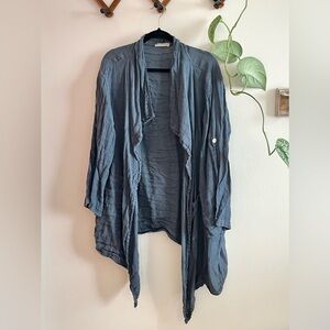 Navy Blue Linen Flowy Drape Cardigan